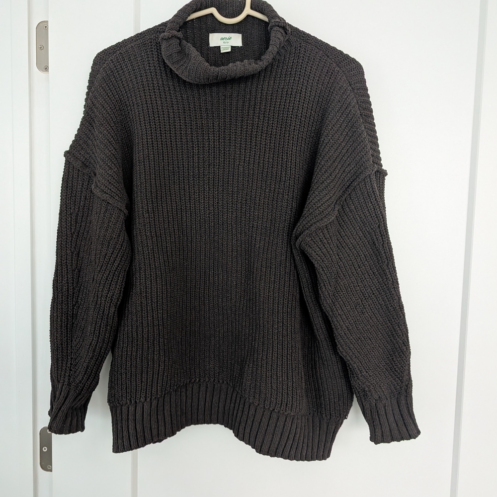 Aerie Oversized Chocolate Brown Knit Sweater, Women's Size XS - Picture 6 of 8